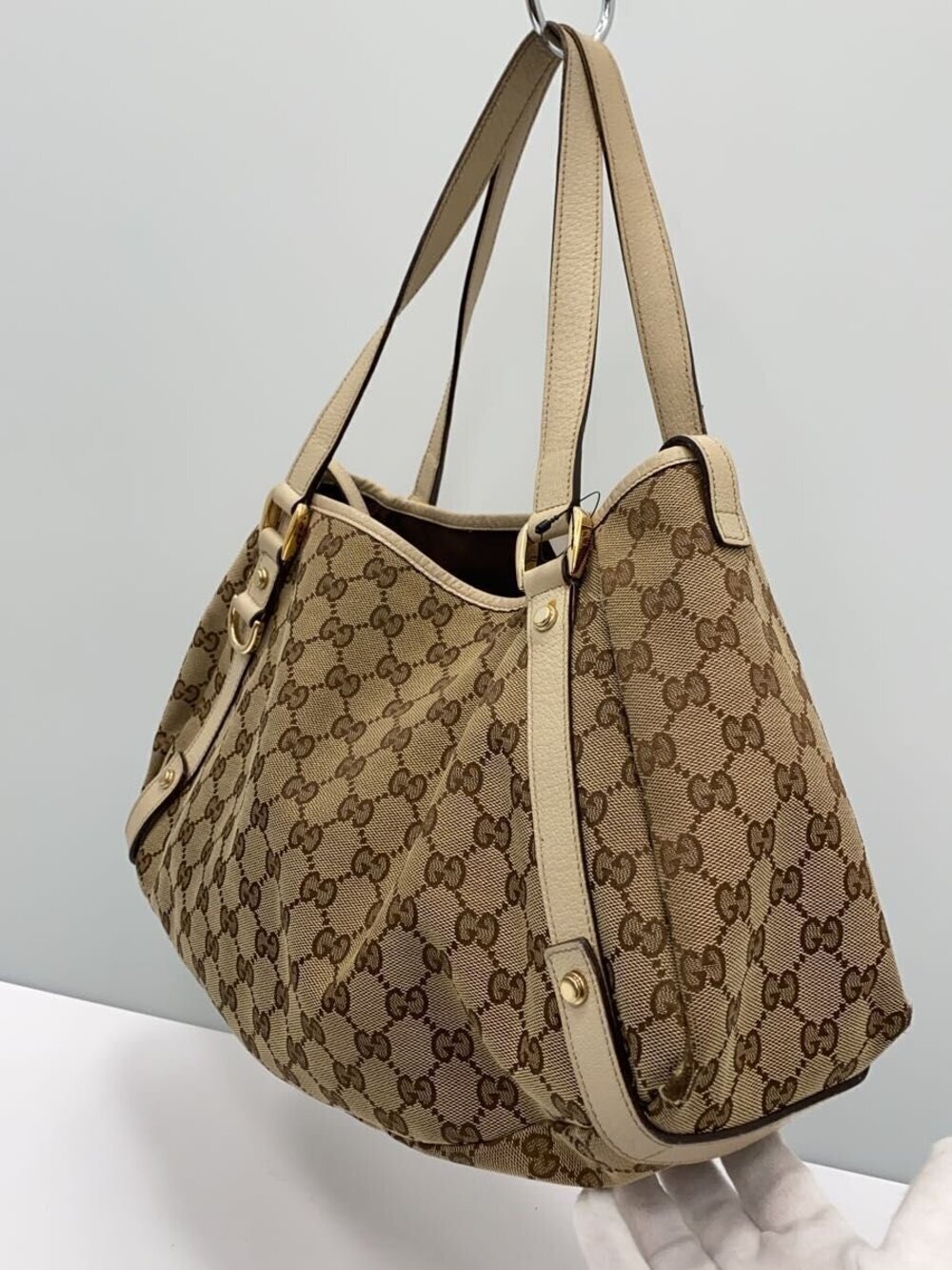 Gucci Beige GG Canvas Tote Abby Bag Tan